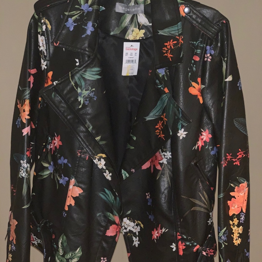 Faux leather floral jacket by Bagatelle